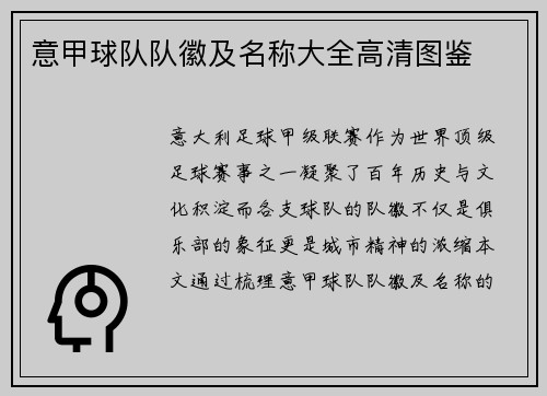 意甲球队队徽及名称大全高清图鉴